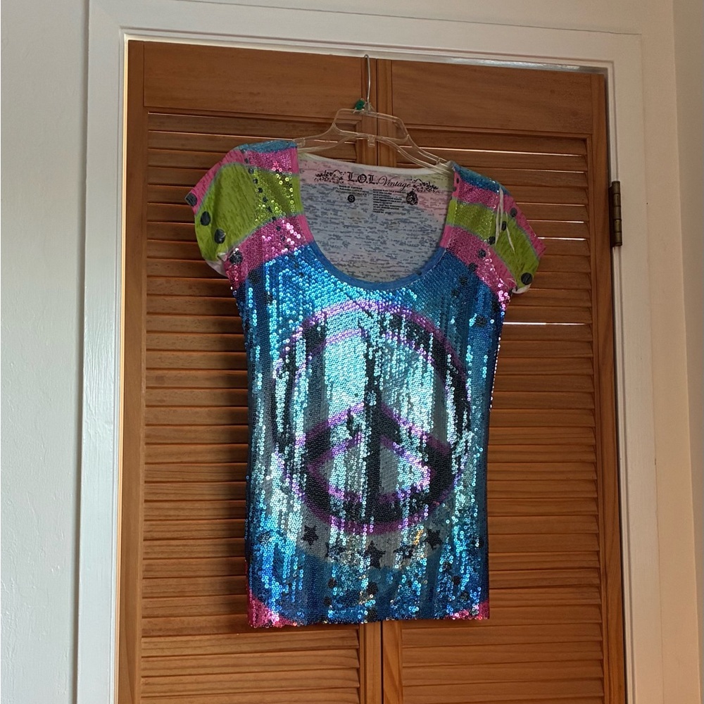 Colorful Sequin Peace Sign Top